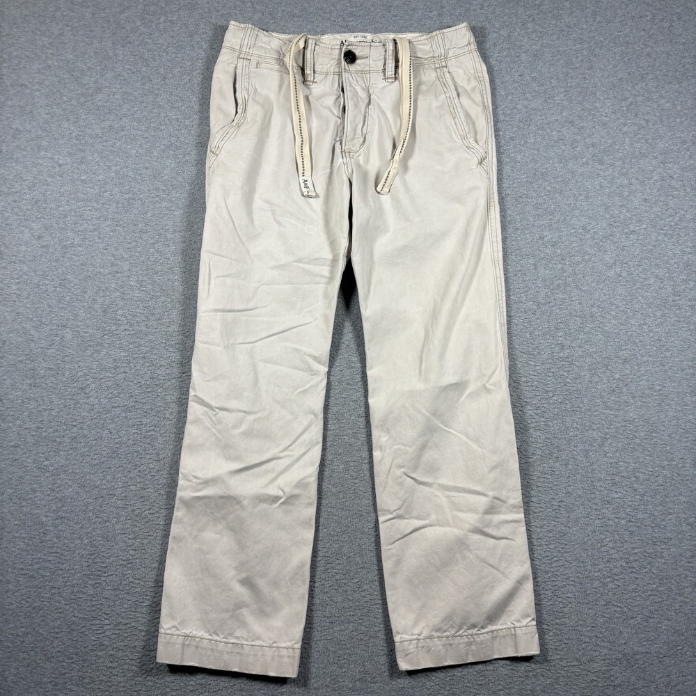 VTG Abercrombie & Fitch Chino Pants Mens 30x28 Beige Button Fly Y2K Drawstring